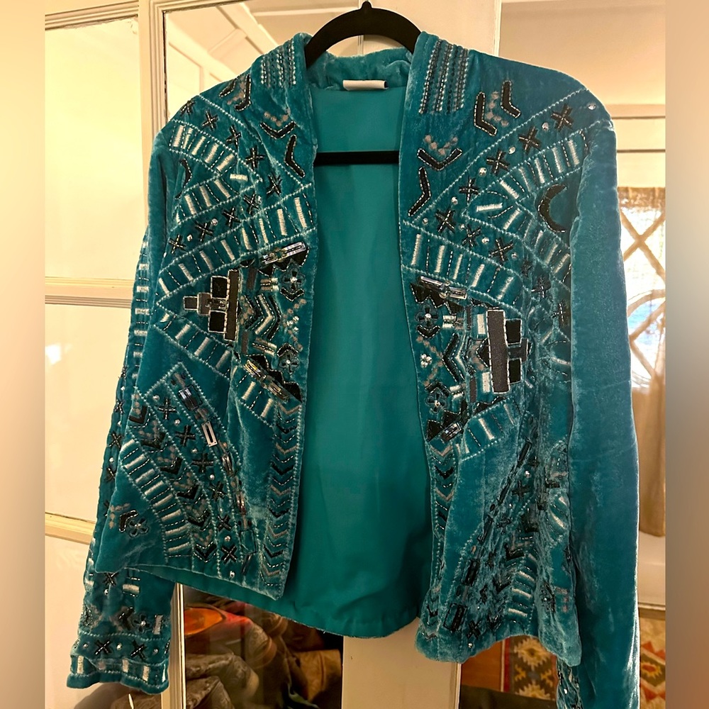 Velvet sequined blazer turquoise